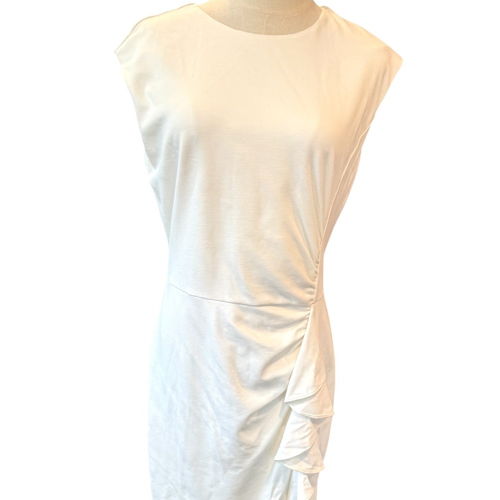 J. McLaughlin Olivia Dress Ivory White Ruffle Sheath S NWT Graduation Bride - Picture 2 of 8